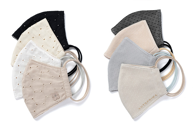 ANTEPRIMAオリジナルレースコットンマスク/ブラック、オフホワイト、ベージュ、クリーム, ANTEPRIMAオリジナルチュールレースマスク/ピンク、グレー、ベージュ