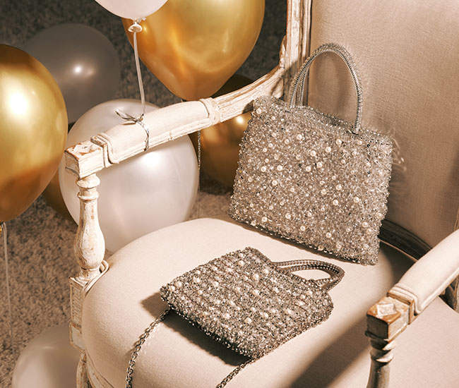 ペルラ グリッター/スクエア ミディアム/シルバー,ペルラ グリッター/スクエア スモール/ファンゴカーキシルバー