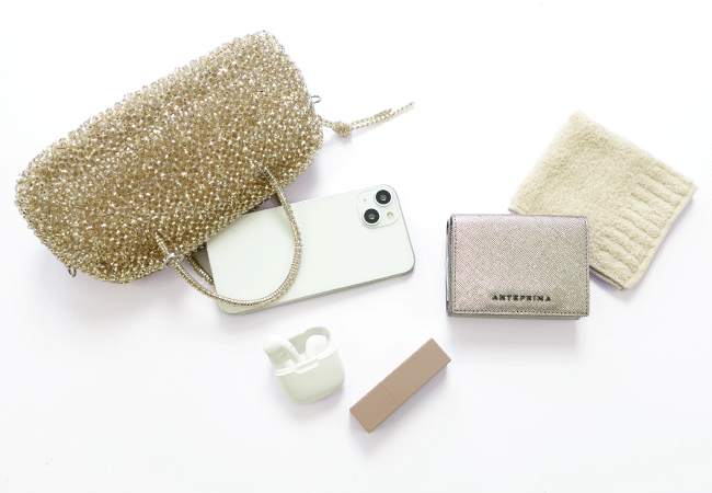 コンフェット/スモール/シルバーゴールド,サフィアーノ ベッロ/三つ折りウォレット/スモークグレー