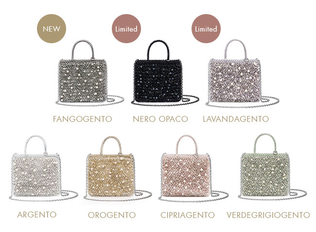 ペルラ グリッター/スクエア スモール/ファンゴカーキシルバー、エナメルブラック、ラベンダーシルバー、シルバー、シルバーゴールド、パウダリーピンクシルバー、グリーングレーシルバー