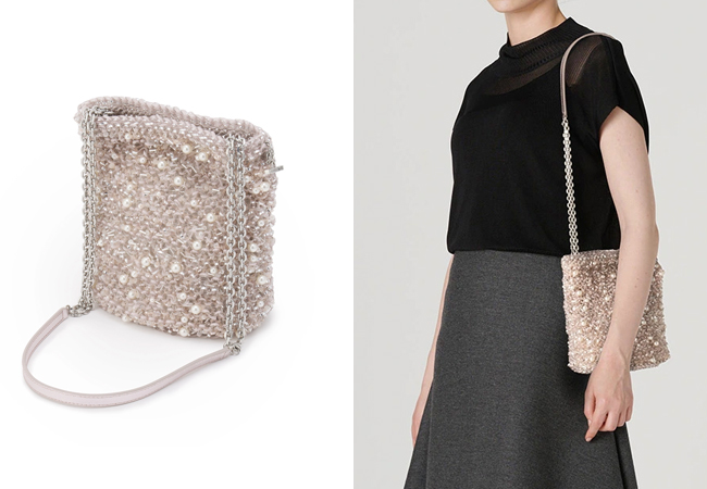 ペルラ グリッター/バケットバッグ/パウダリーピンクシルバー