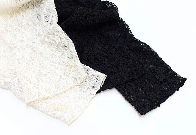 フィオーリモチーフ付きレースアームカバー/オフホワイト,フィオーリモチーフ付きレースアームカバー/ブラック