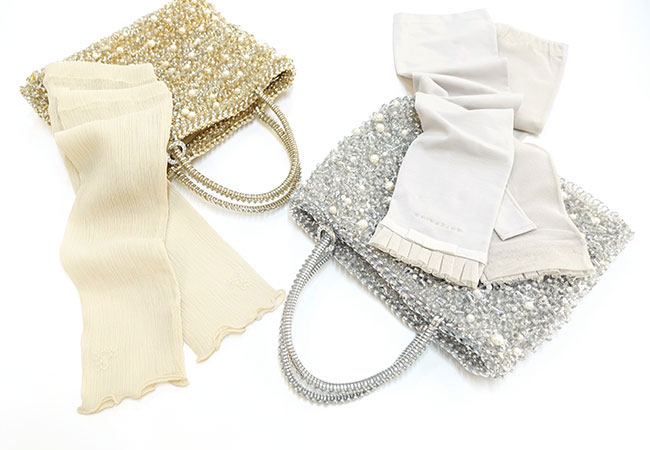 フィオーリモチーフ付きフィンガーレスロンググローブ/ベージュ,ペルラ グリッター/スクエア ミディアム/シルバーゴールド,リボン付きメッシュUVケアフィンガーレスロンググローブ/ベージュ,ペルラ グリッター/スクエア ミディアム/シルバー