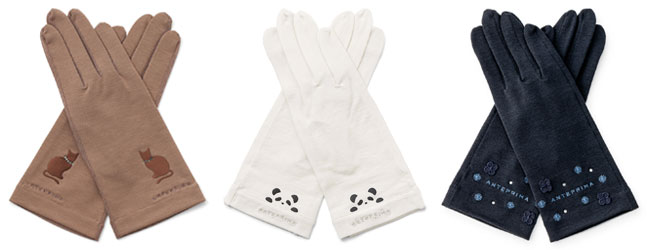 キャットモチーフUVケアショートグローブ/ダークベージュ,パンダモチーフUVケアショートグローブ/オフホワイト,フラワーモチーフUVケアショートグローブ/ネイビー