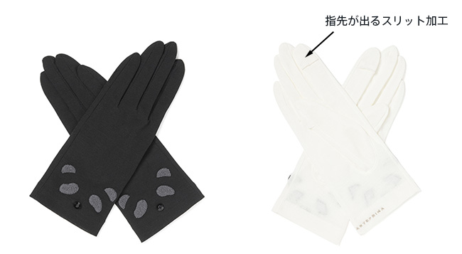 パンダモチーフUVケアショート手袋/ブラック,ホワイト
