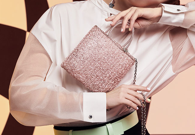 ワイヤー オルガンザ/スクエア スモール/パウダリーピンクシルバー