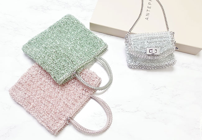 ワイヤー オルガンザ/スクエア スモール/パウダリーピンクシルバー