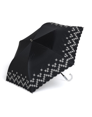 ジオメトリック柄ラメ刺繍 晴雨兼用折りたたみ傘/ブラック