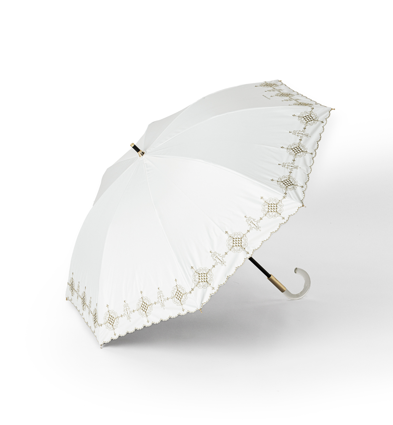 ダマスコ柄晴雨兼用スライドショート傘/ホワイト