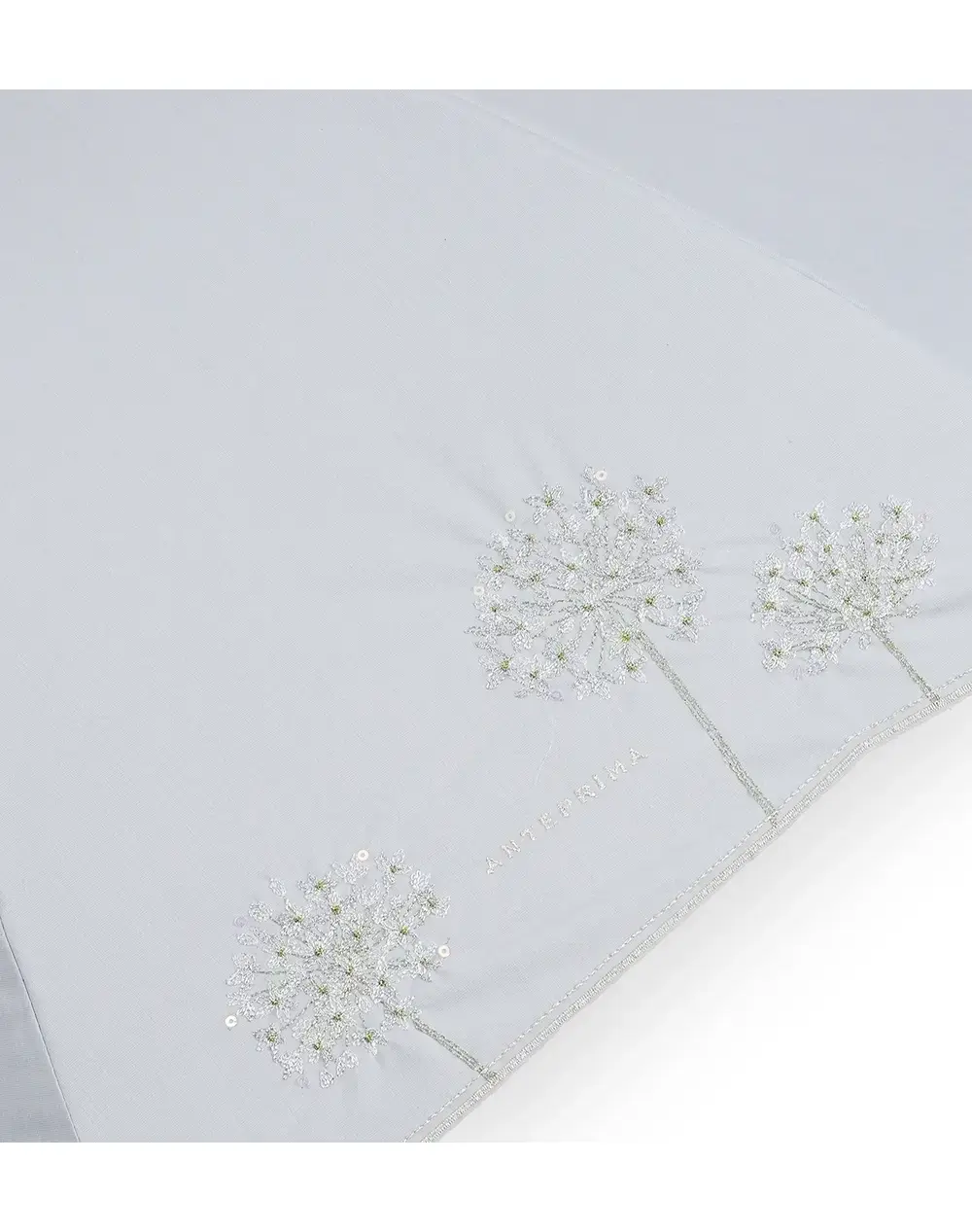 アリウム柄刺繍晴雨兼用スライドショート傘/シルバーグレー