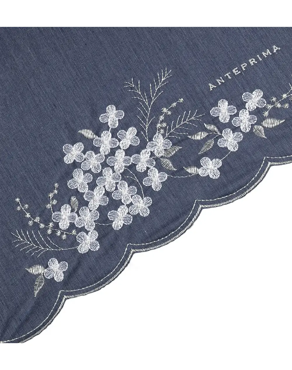 ミモザ＆菜の花柄刺繍 晴雨兼用1段スライドショート傘/ネイビー