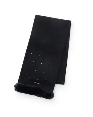 ラインストーン付きカシミヤウールプチマフラー/ブラック