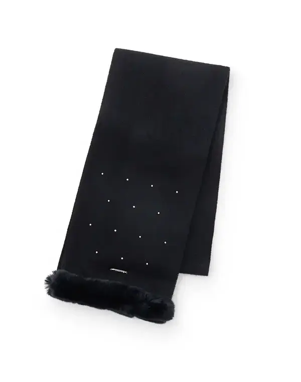 ラインストーン付きカシミヤウールプチマフラー/ブラック