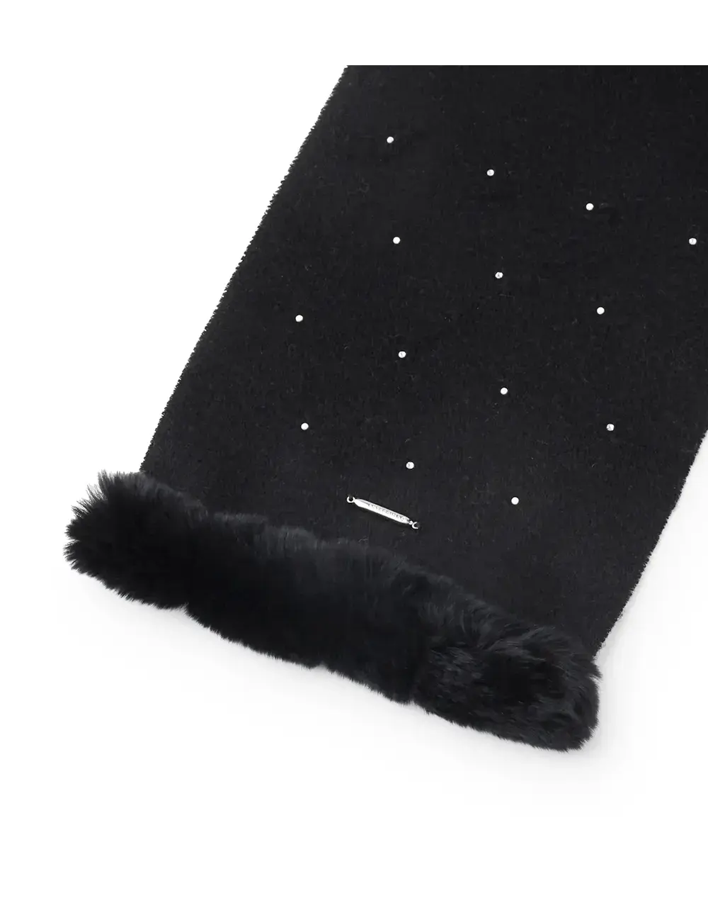 ラインストーン付きカシミヤウールプチマフラー/ブラック