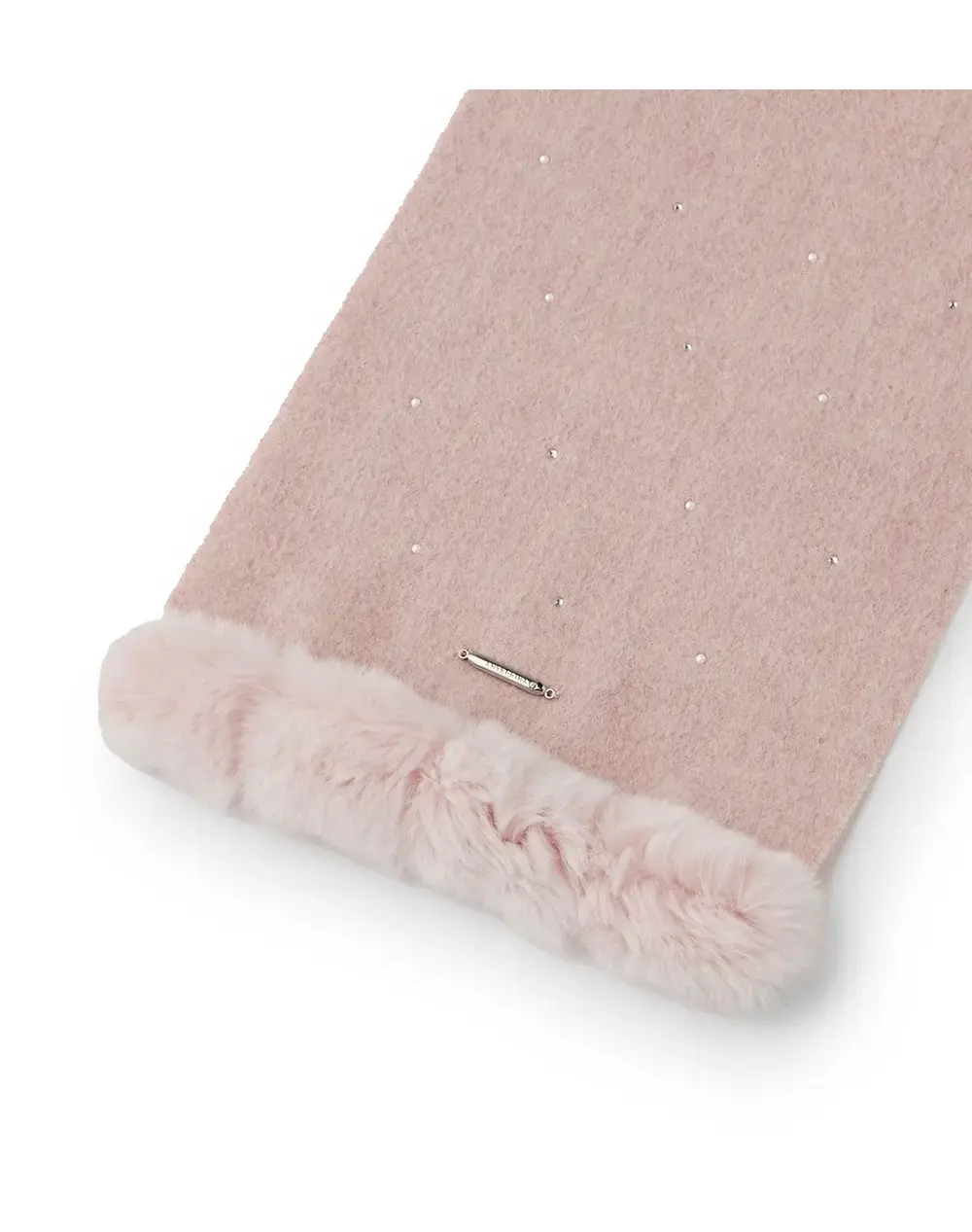 ラインストーン付きカシミヤウールプチマフラー/ピンク