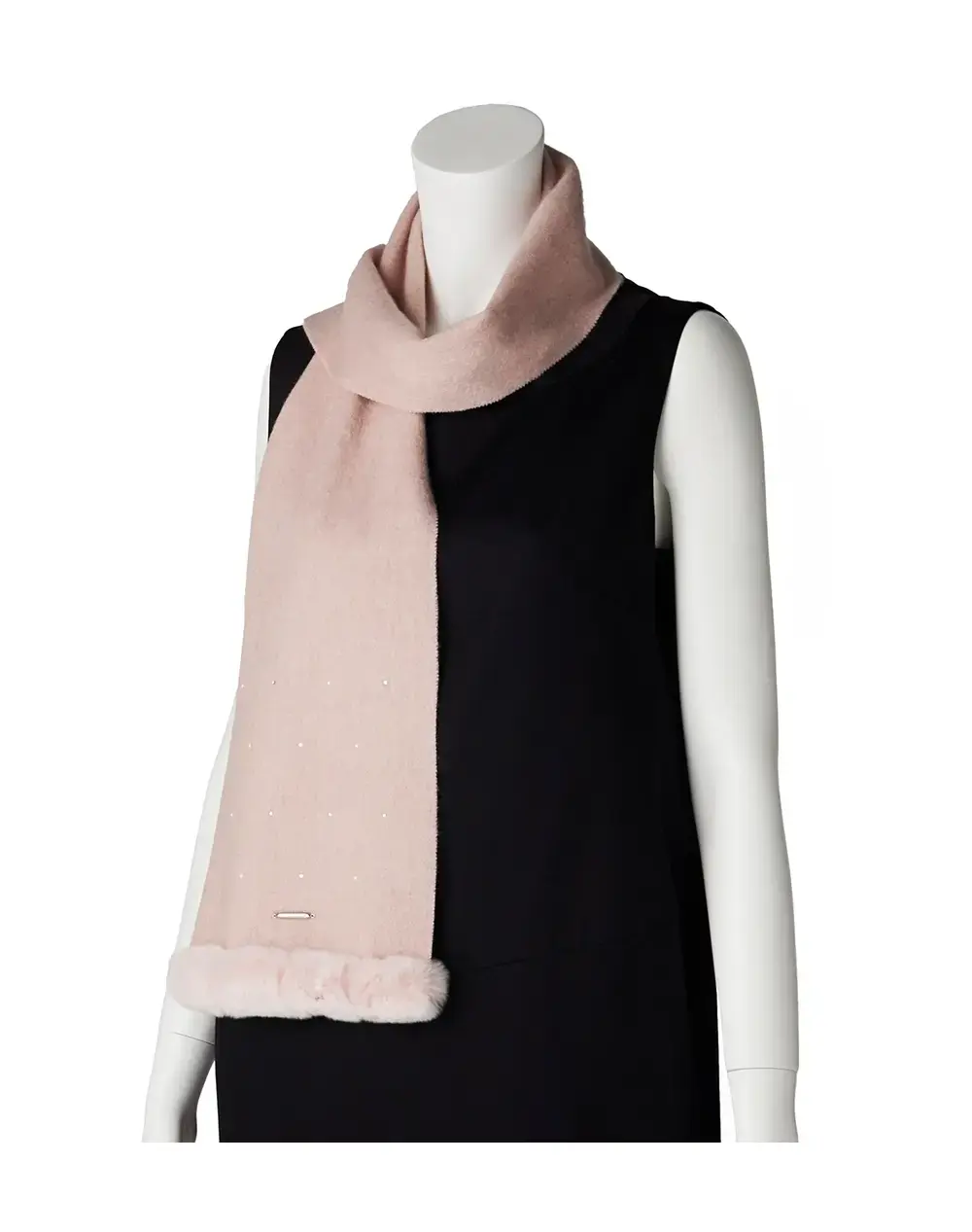 ラインストーン付きカシミヤウールプチマフラー/ピンク