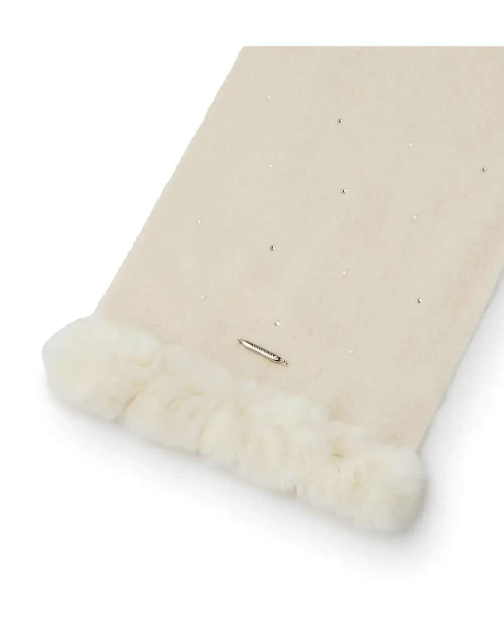 ラインストーン付きカシミヤウールプチマフラー/オフホワイト