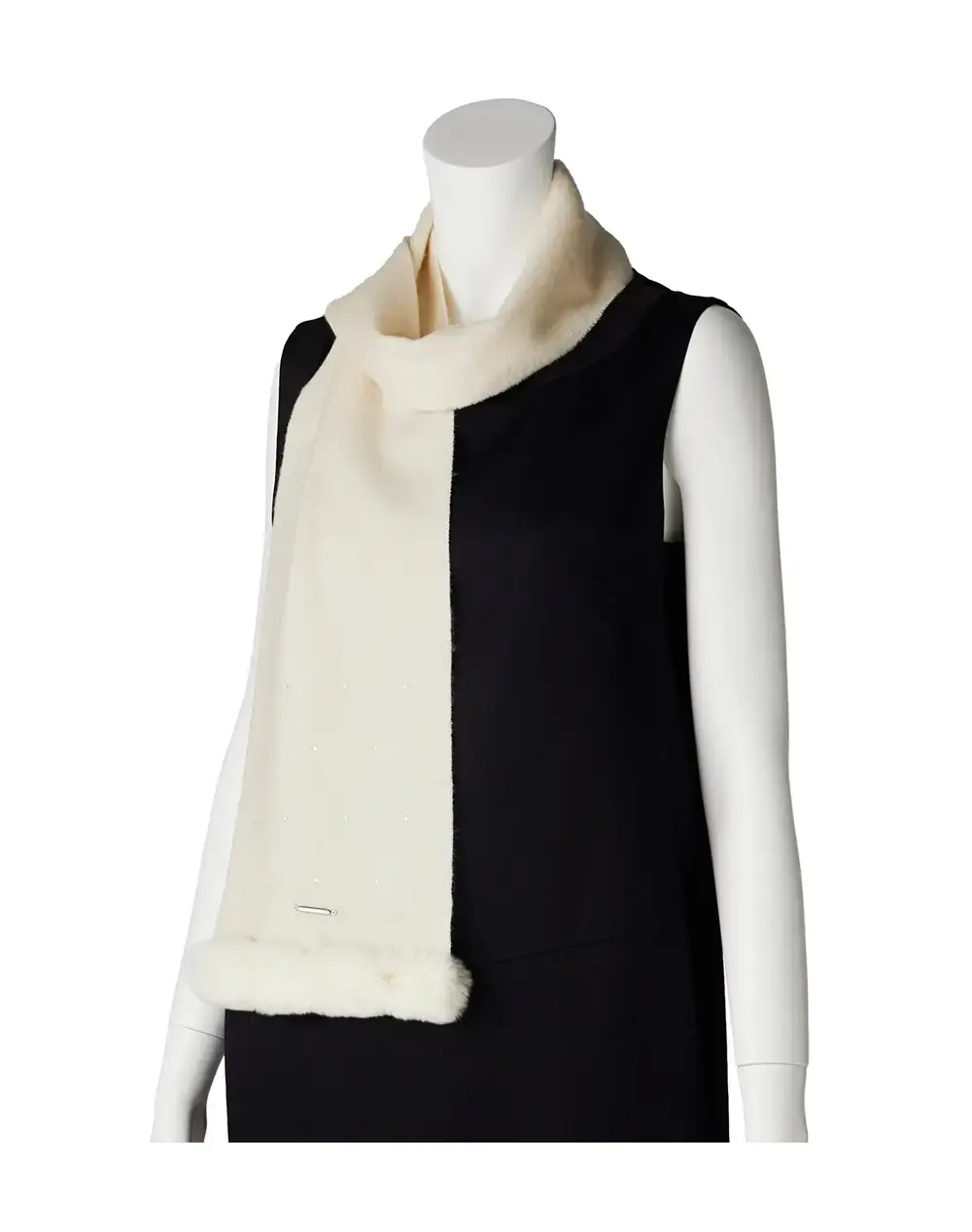 ラインストーン付きカシミヤウールプチマフラー/オフホワイト