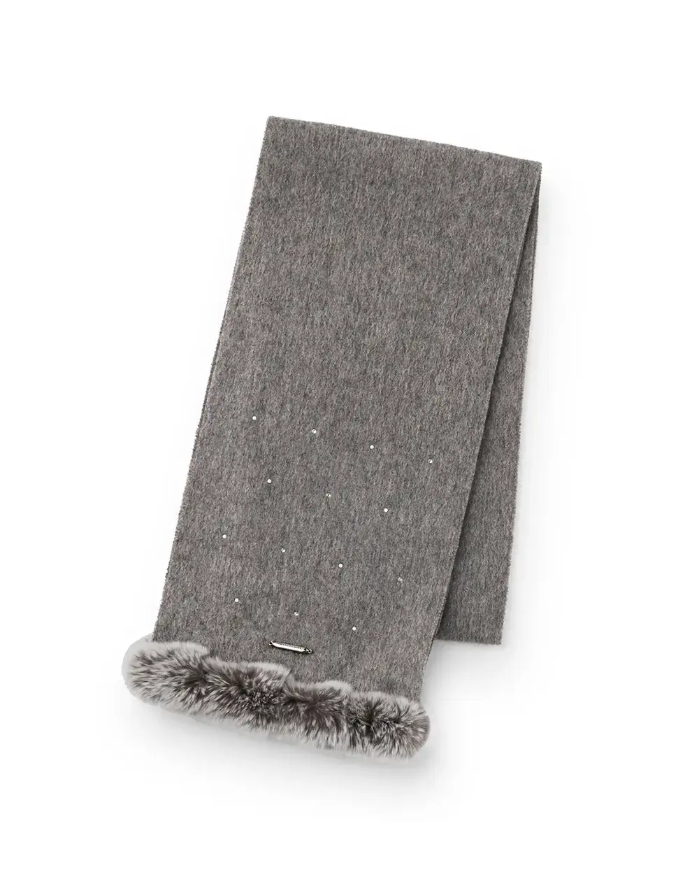 ラインストーン付きカシミヤウールプチマフラー/グレー