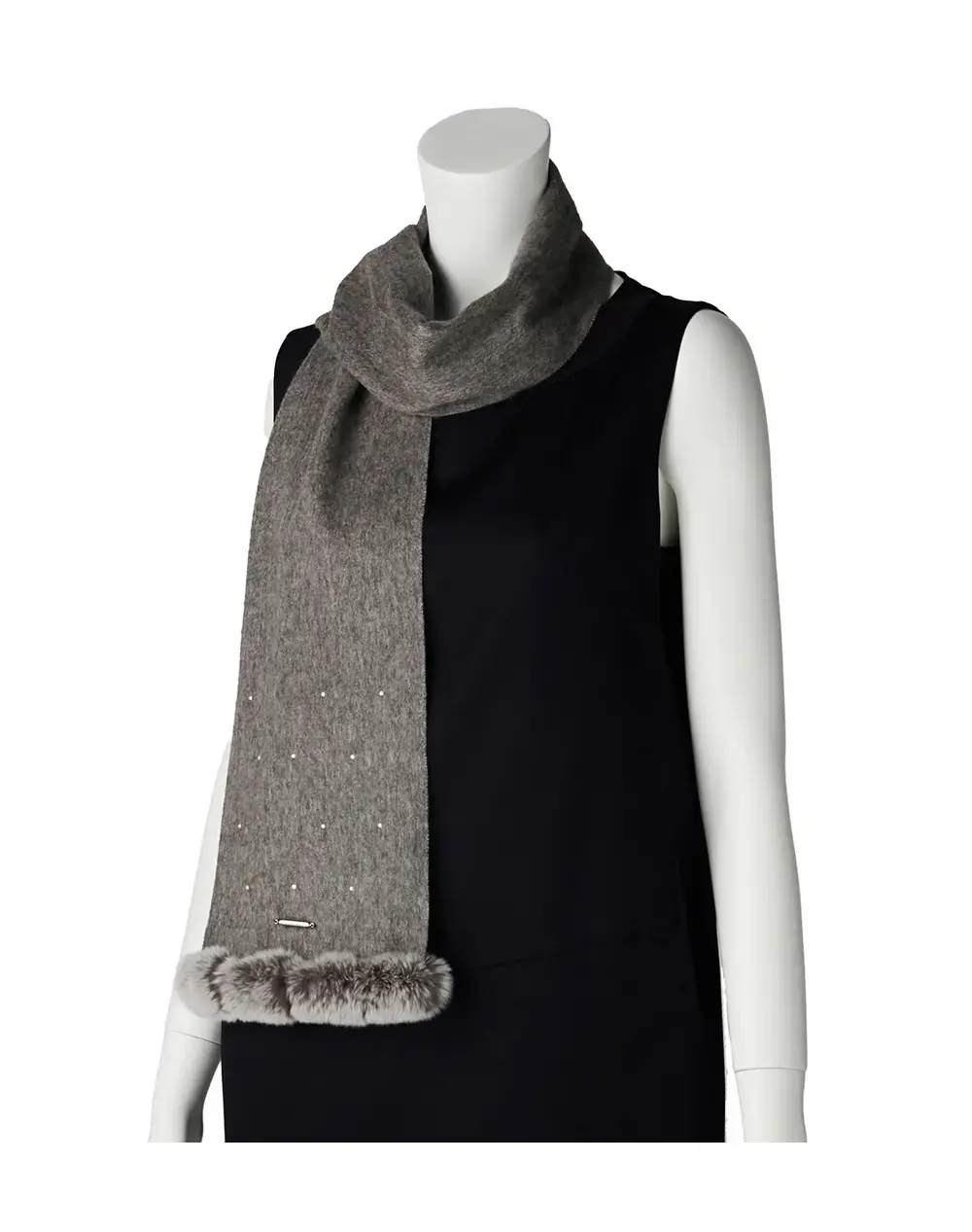ラインストーン付きカシミヤウールプチマフラー/グレー
