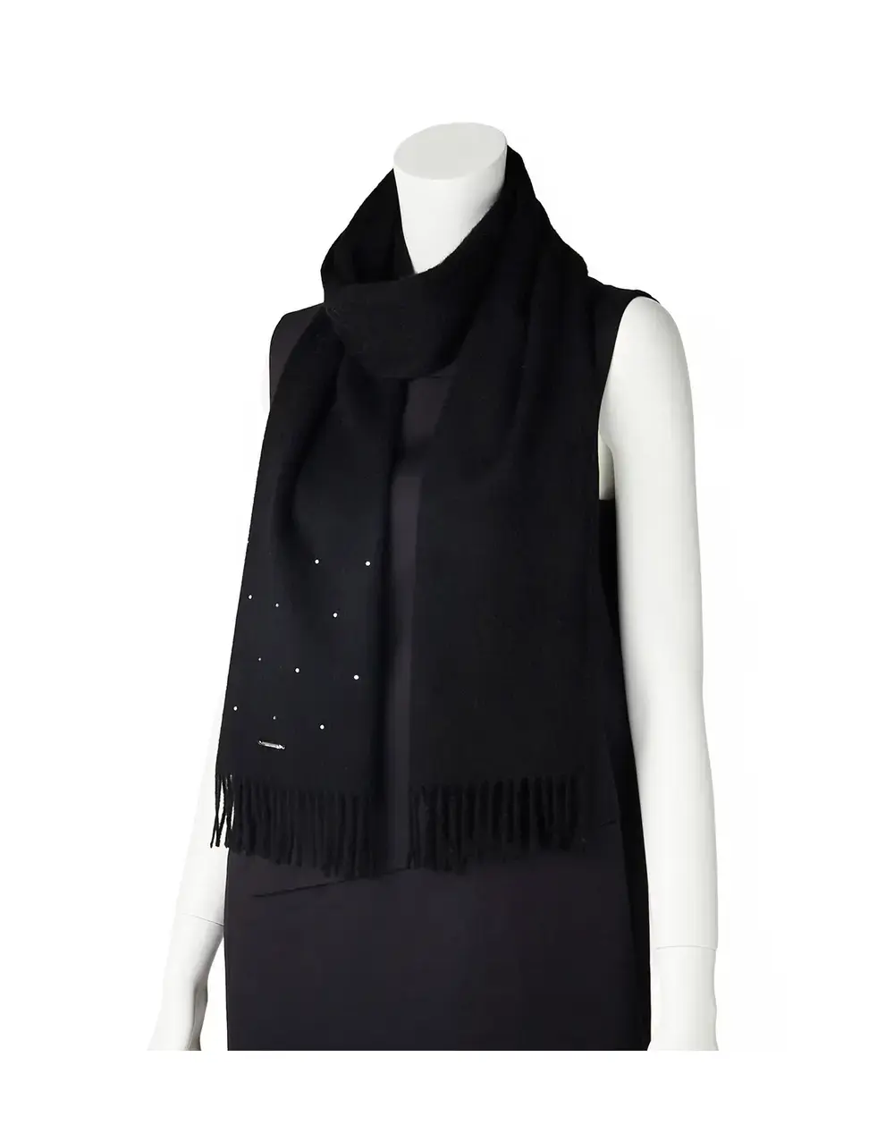 ラインストーン付きカシミヤウールマフラー/ブラック