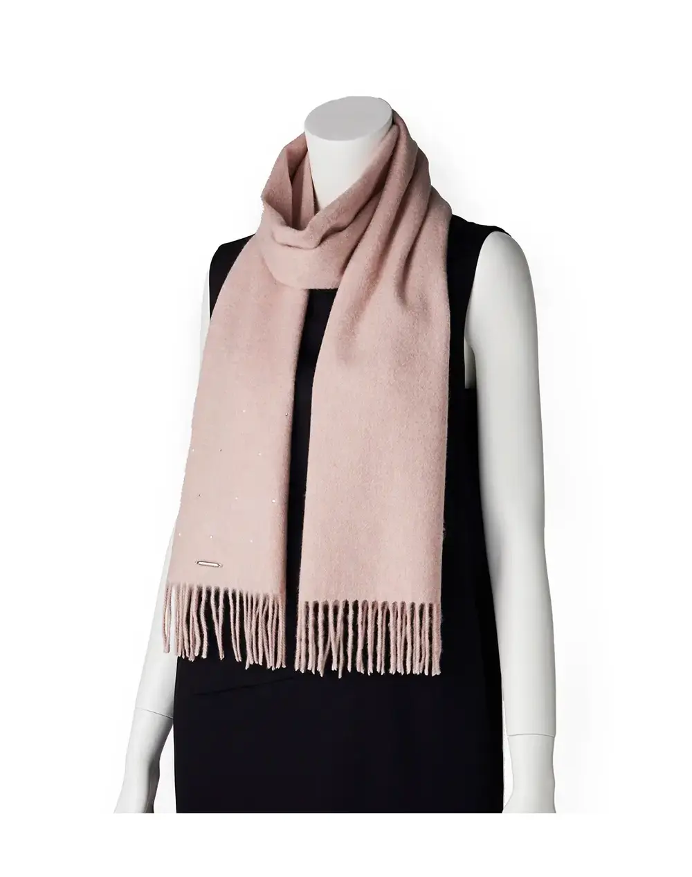 ラインストーン付きカシミヤウールマフラー/ピンク