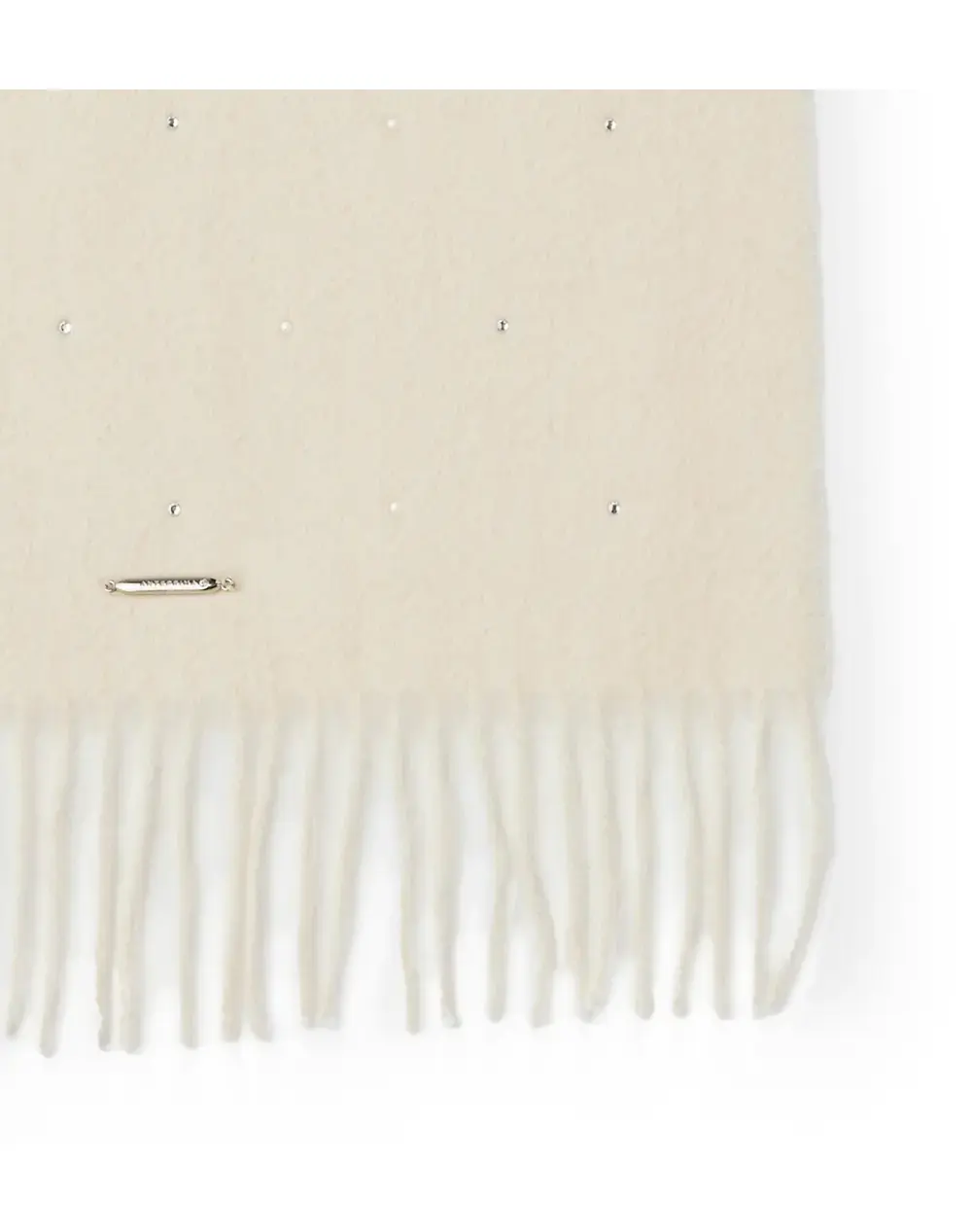 ラインストーン付きカシミヤウールマフラー/オフホワイト