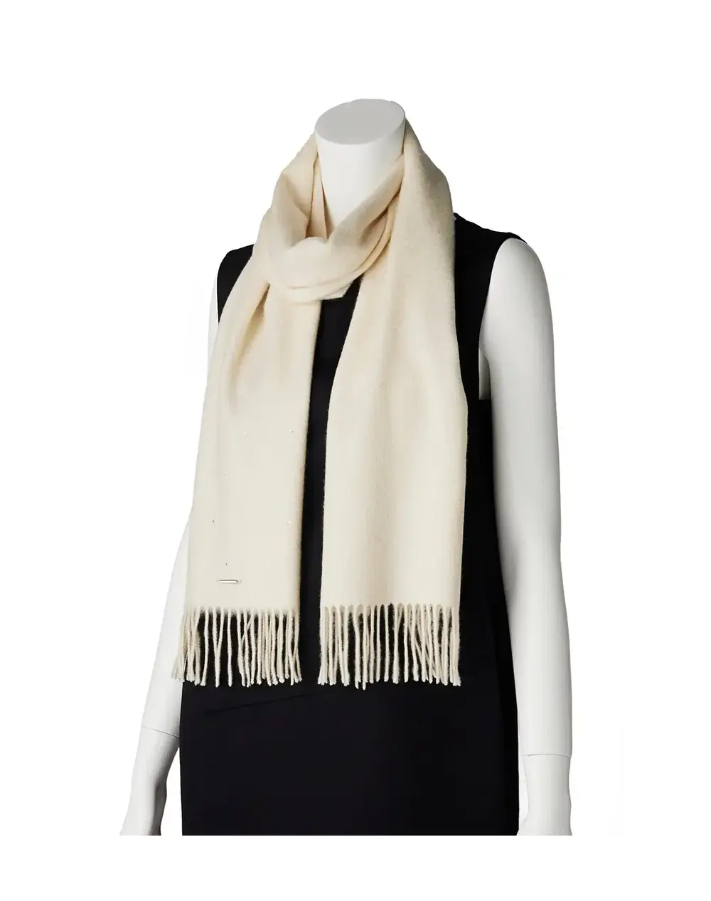 ラインストーン付きカシミヤウールマフラー/オフホワイト