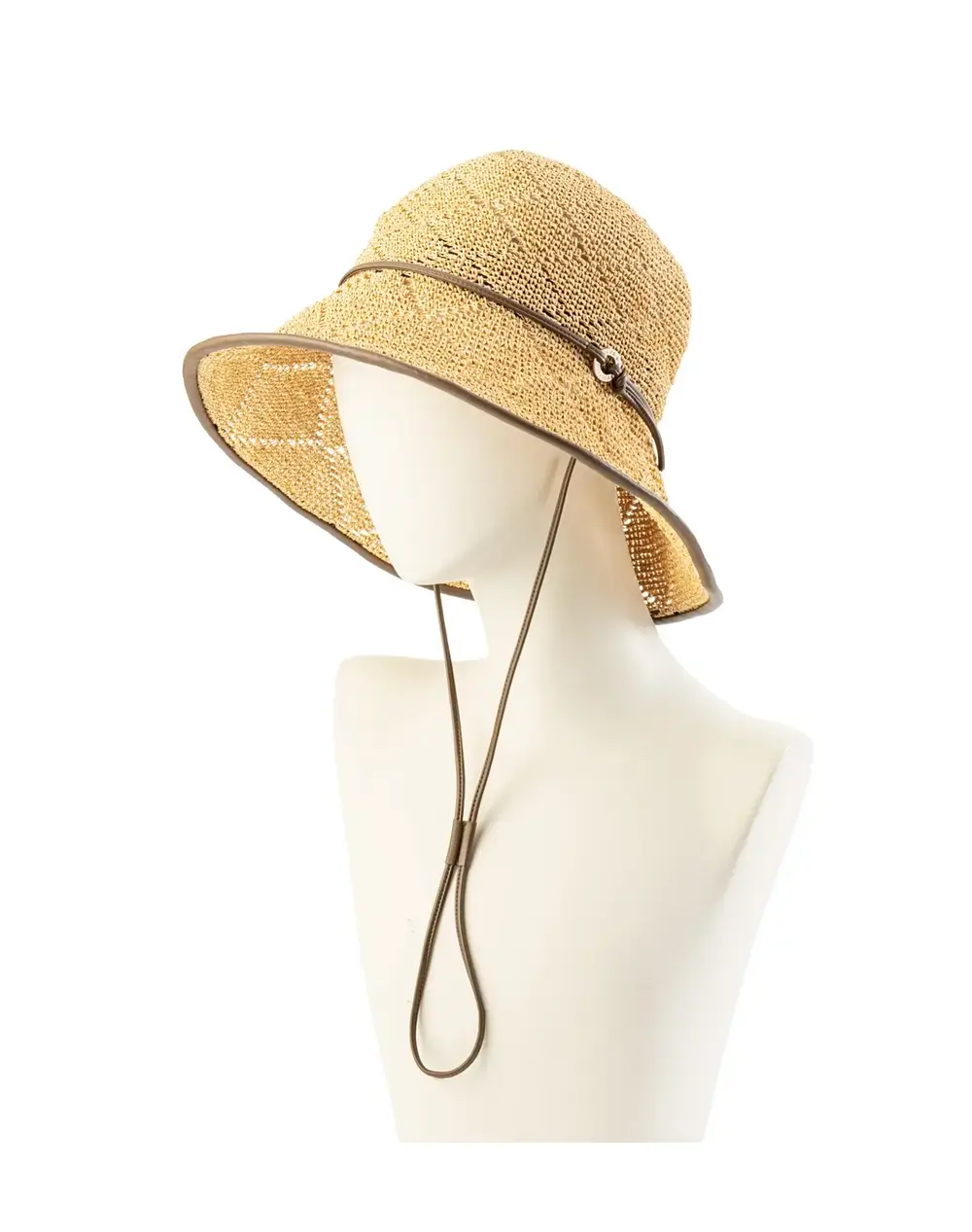 【50%OFF】エコレザーローコード付き手編みクロッシェ/ベージュ