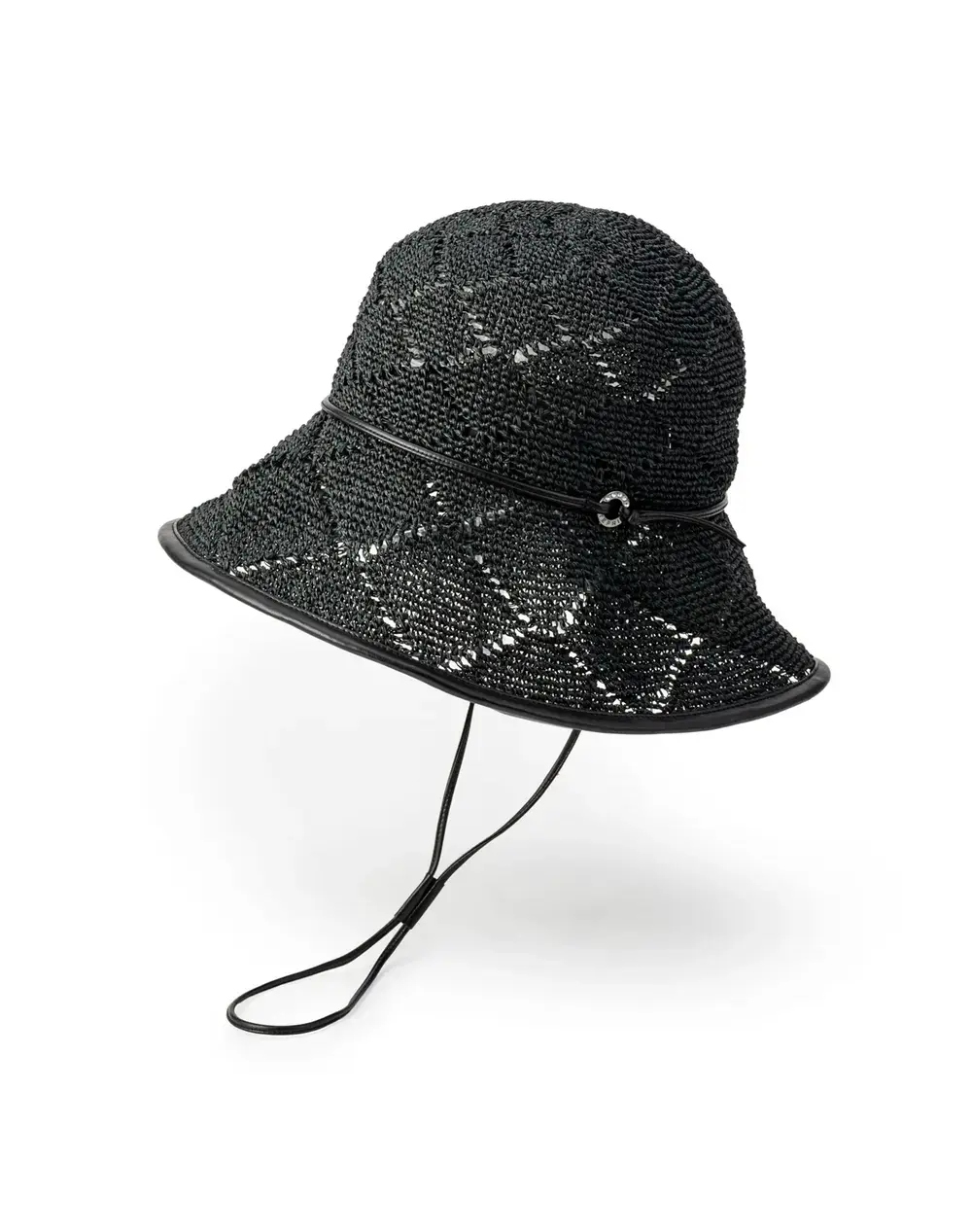 【50%OFF】エコレザーローコード付き手編みクロッシェ/ブラック