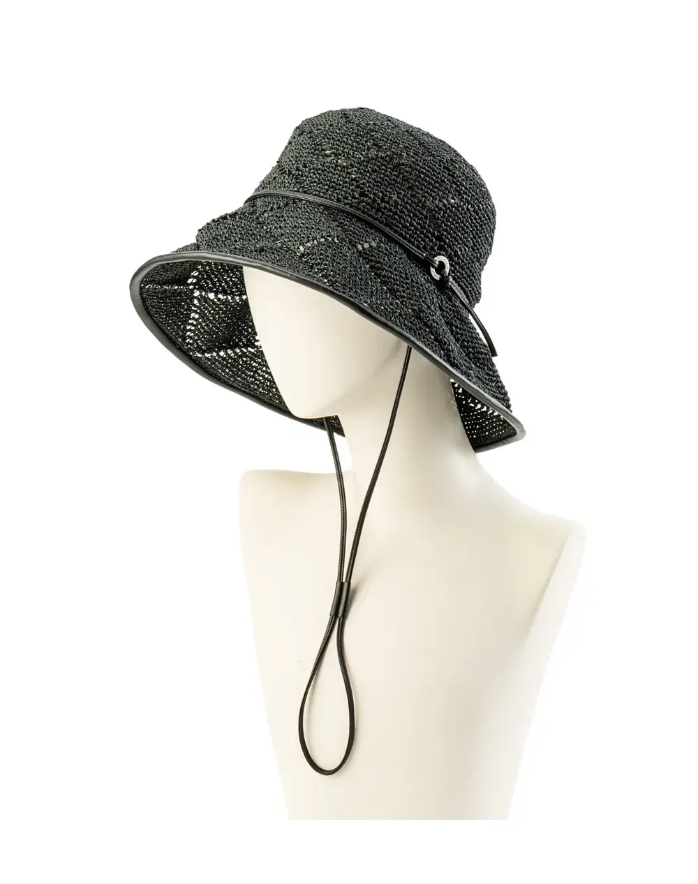 【50%OFF】エコレザーローコード付き手編みクロッシェ/ブラック