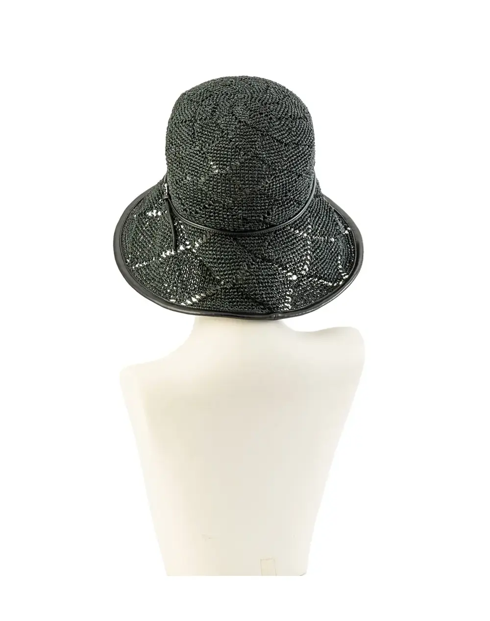 【50%OFF】エコレザーローコード付き手編みクロッシェ/ブラック