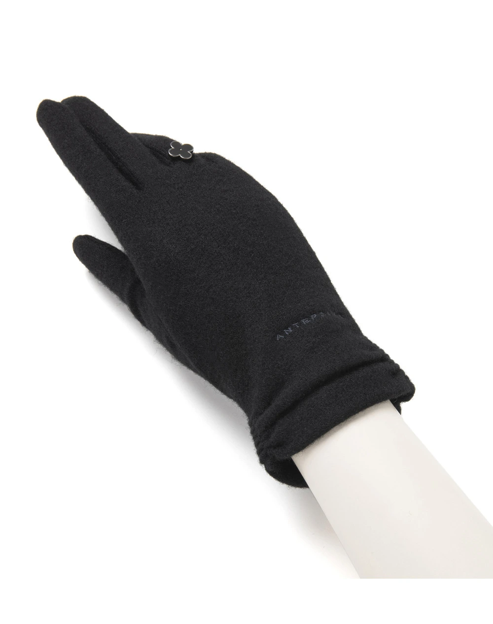 タッチパネル対応 メタルフィオーリ付きカシミヤ混ジャージグローブ/ブラック【オンラインストア限定商品】