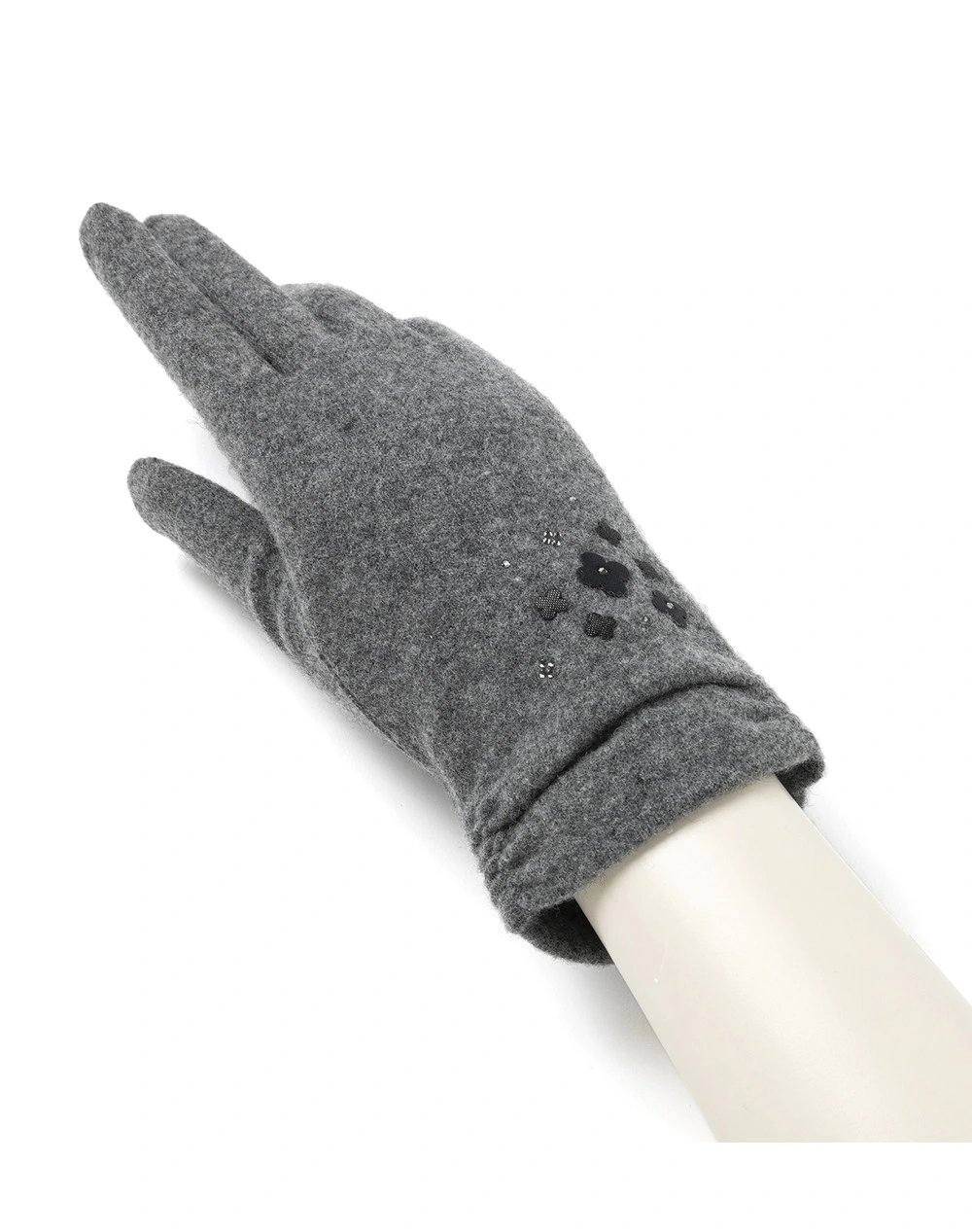 タッチパネル対応 フィオーリモチーフ付きカシミヤ混ジャージグローブ/グレー【オンラインストア限定商品】
