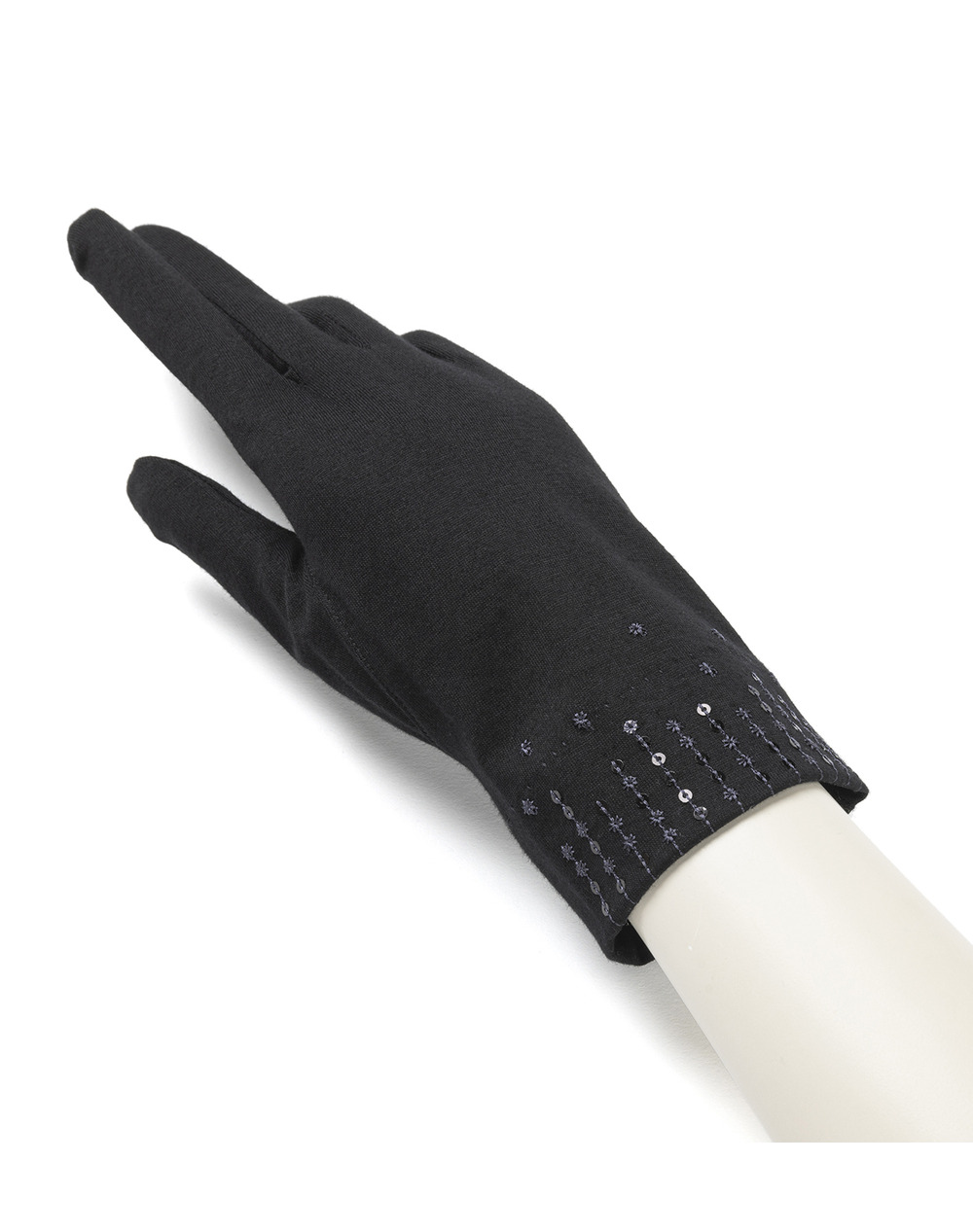 【抗ウイルス加工】タッチパネル対応ラインストーンUVケアショート手袋/ブラック