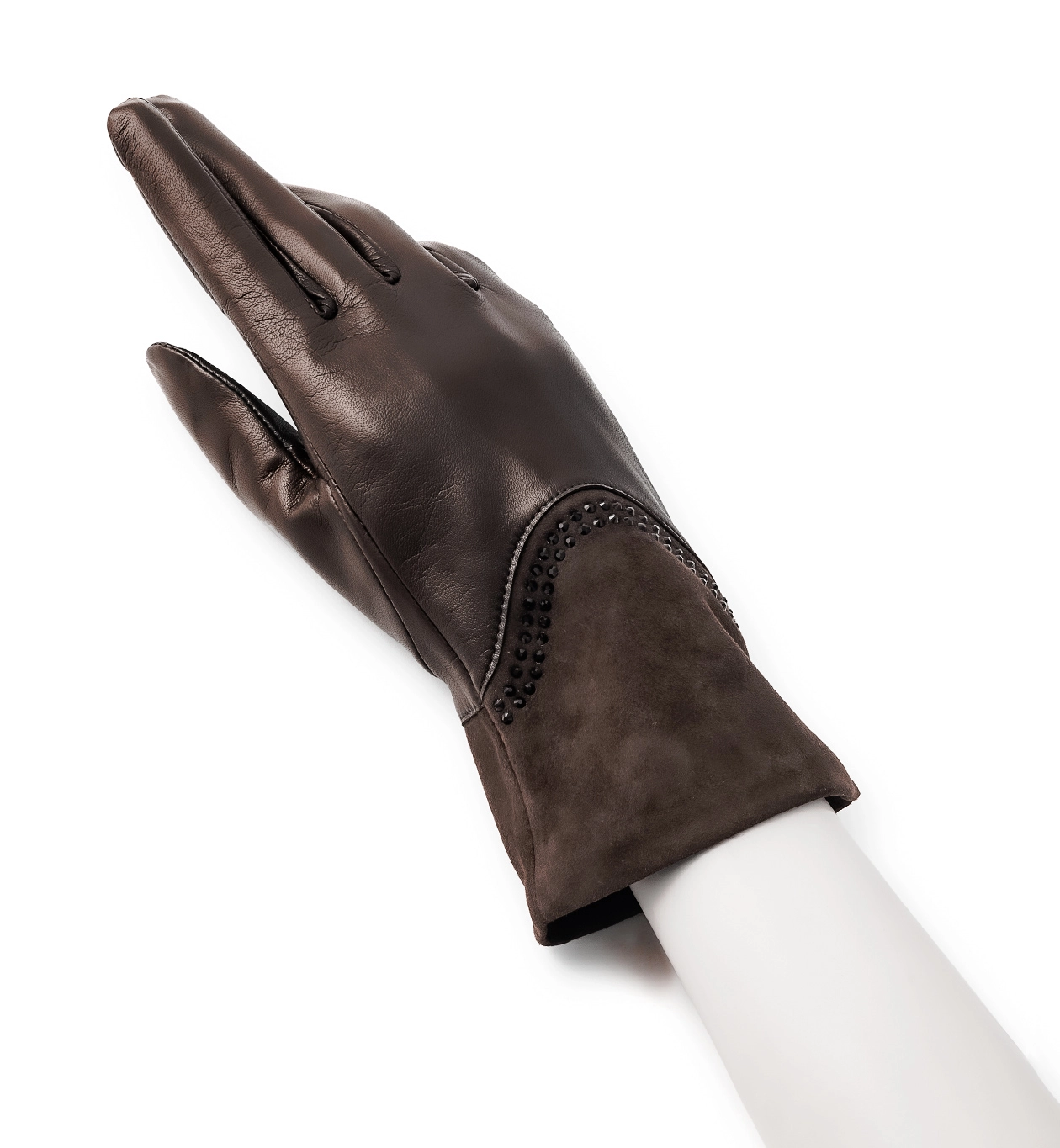 30%OFF】タッチパネル対応 ラインストーン付き切り替えレザーグローブ 