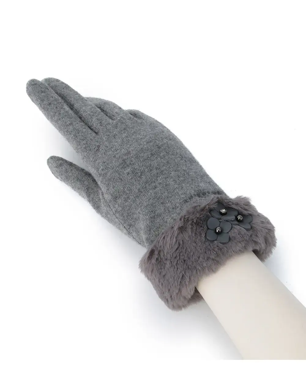 タッチパネル対応 フェイクファー付きジャージグローブ/グレー【オンラインストア限定商品】