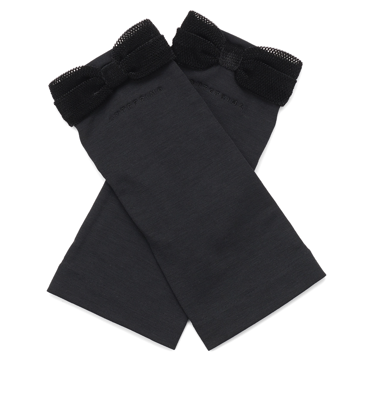 ベロアメッシュリボン付きUVケアフィンガーレスショートグローブ/ブラック