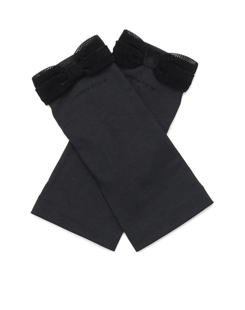 ベロアメッシュリボン付きUVケアフィンガーレスショートグローブ/ブラック