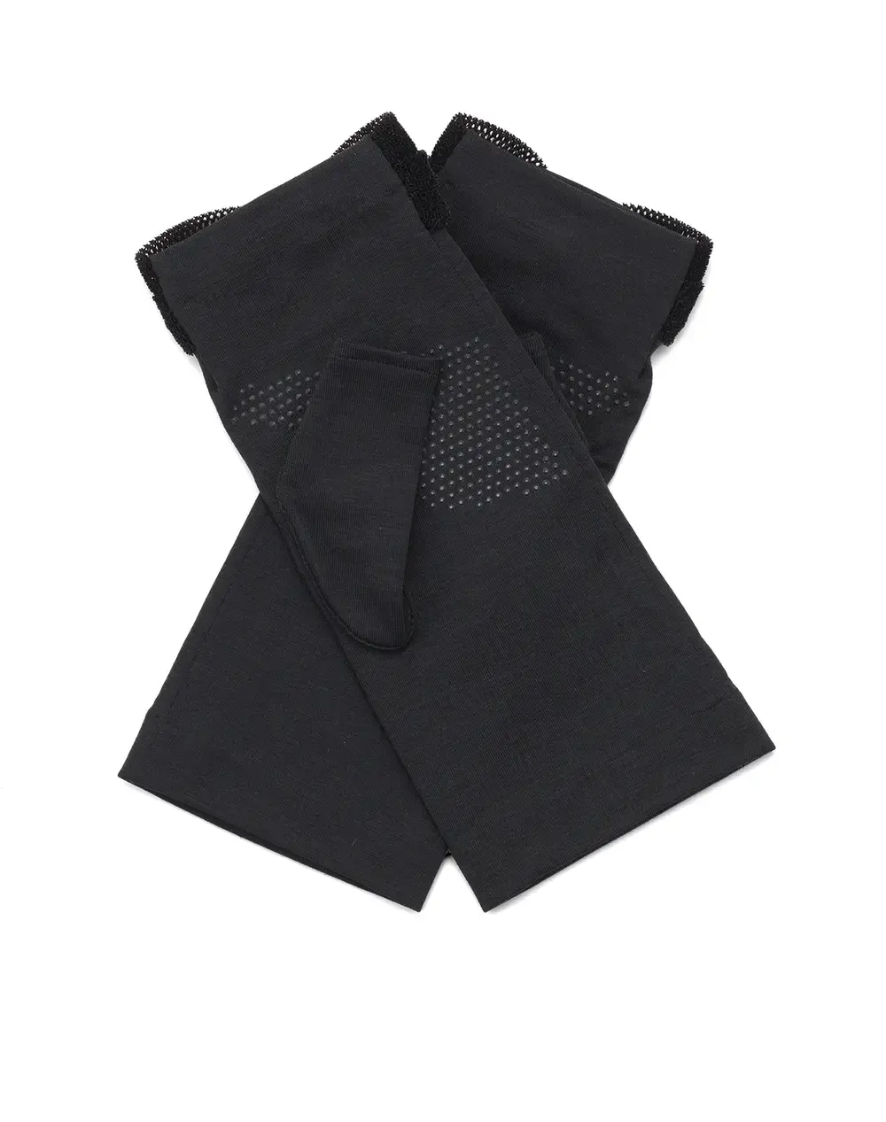 ベロアメッシュリボン付きUVケアフィンガーレスショートグローブ/ブラック