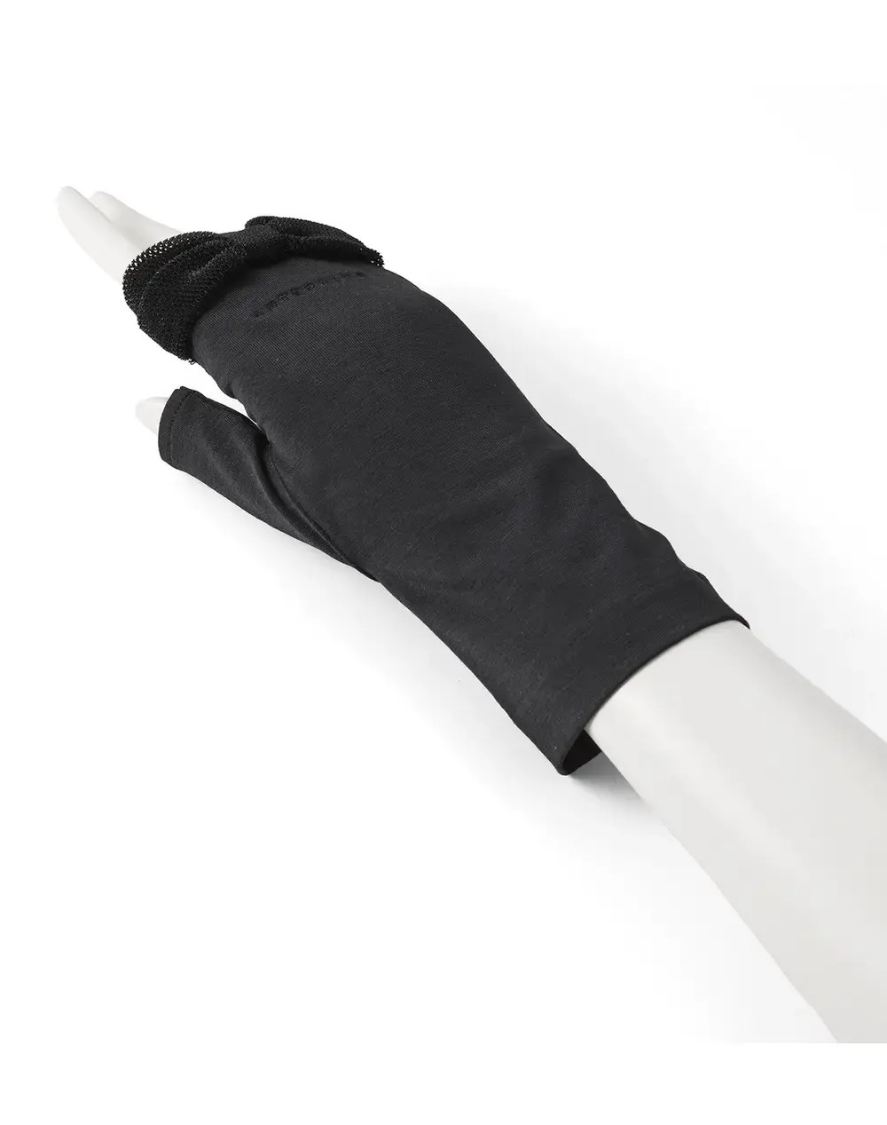 ベロアメッシュリボン付きUVケアフィンガーレスショートグローブ/ブラック