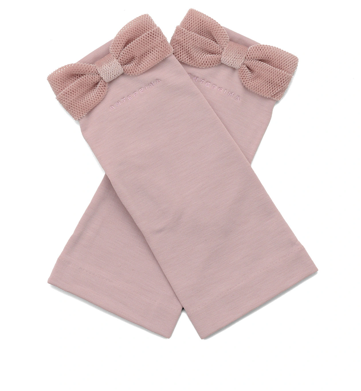 ベロアメッシュリボン付きUVケアフィンガーレスショートグローブ/ピンク