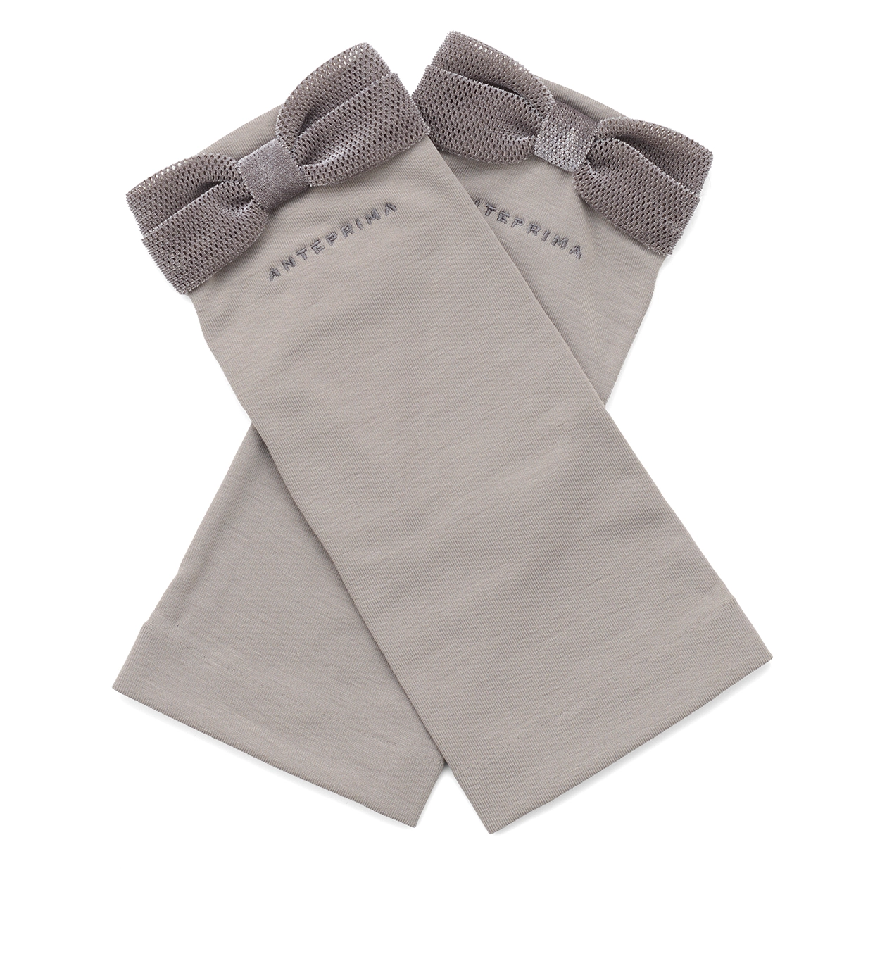 ベロアメッシュリボン付きUVケアフィンガーレスショートグローブ/グレージュ