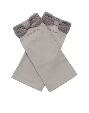 ベロアメッシュリボン付きUVケアフィンガーレスショートグローブ/グレージュ