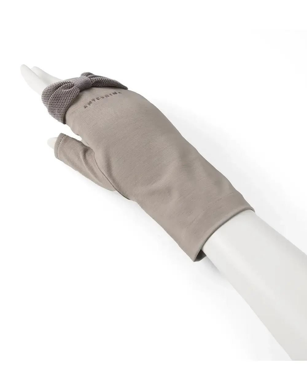 ベロアメッシュリボン付きUVケアフィンガーレスショートグローブ/グレージュ