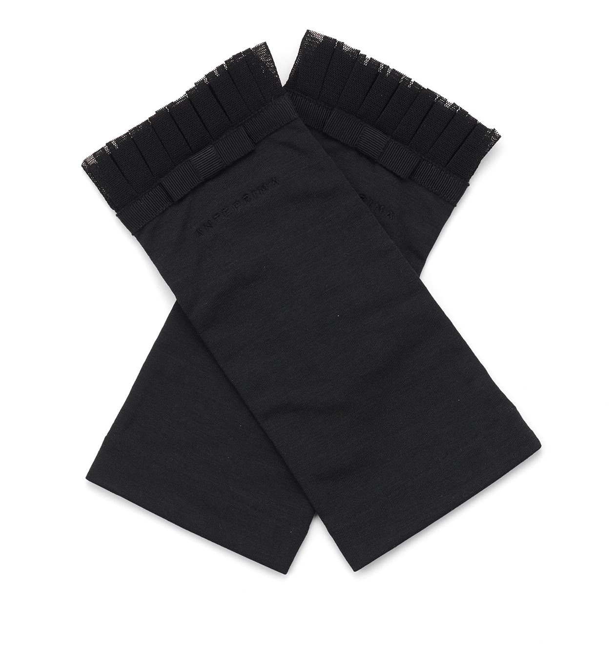 リボン付きメッシュUVケアフィンガーレスショートグローブ/ブラック