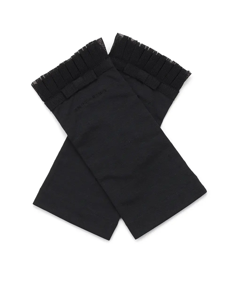 リボン付きメッシュUVケアフィンガーレスショートグローブ/ブラック