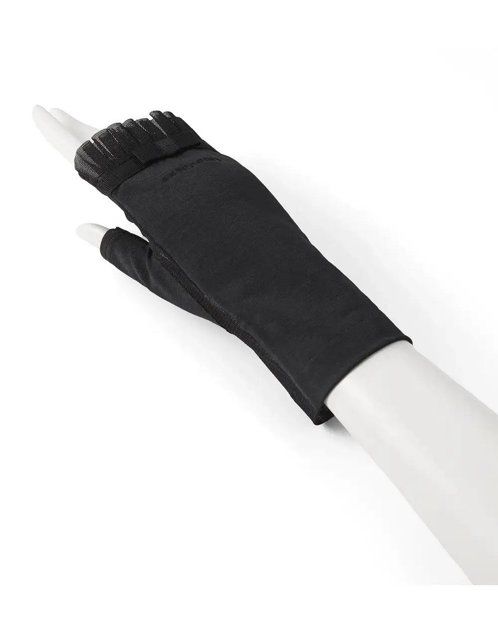 リボン付きメッシュUVケアフィンガーレスショートグローブ/ブラック