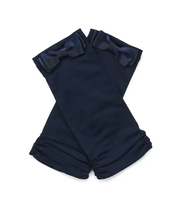 サテングログランリボン付きメッシュUVケアフィンガーレスショートグローブ/ネイビー