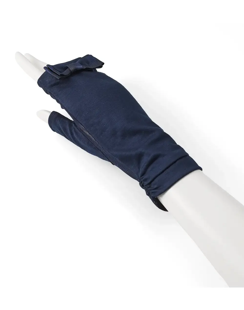 サテングログランリボン付きメッシュUVケアフィンガーレスショートグローブ/ネイビー